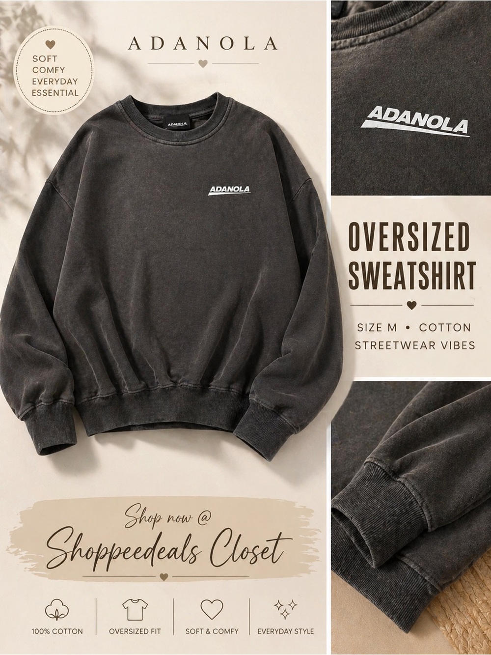 ADANOLA Logo Sweatshirt Crewneck Size M Streetwear